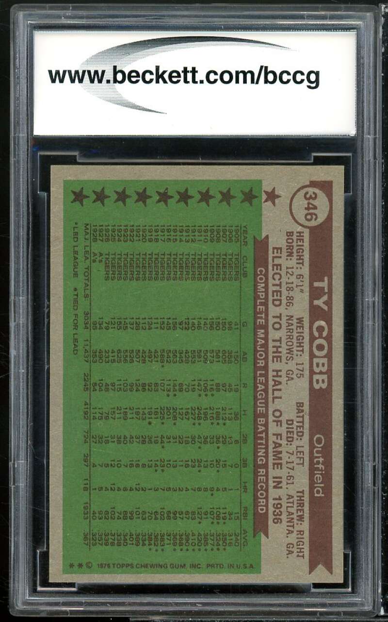 1976 Topps #346 Ty Cobb Card BGS BCCG 9 Near Mint+ Image 2