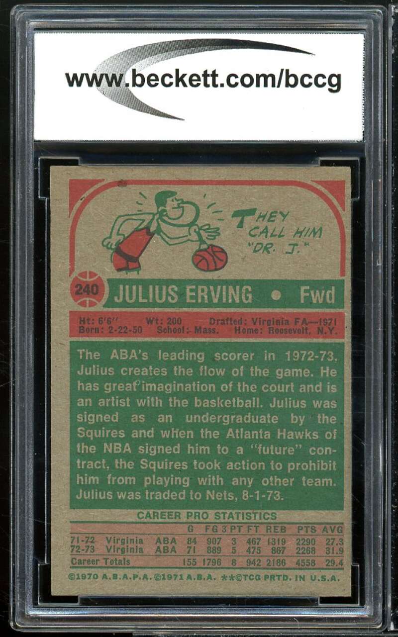 1973-74 Topps #240 Julius Erving Card BGS BCCG 8 Excellent+ Image 2