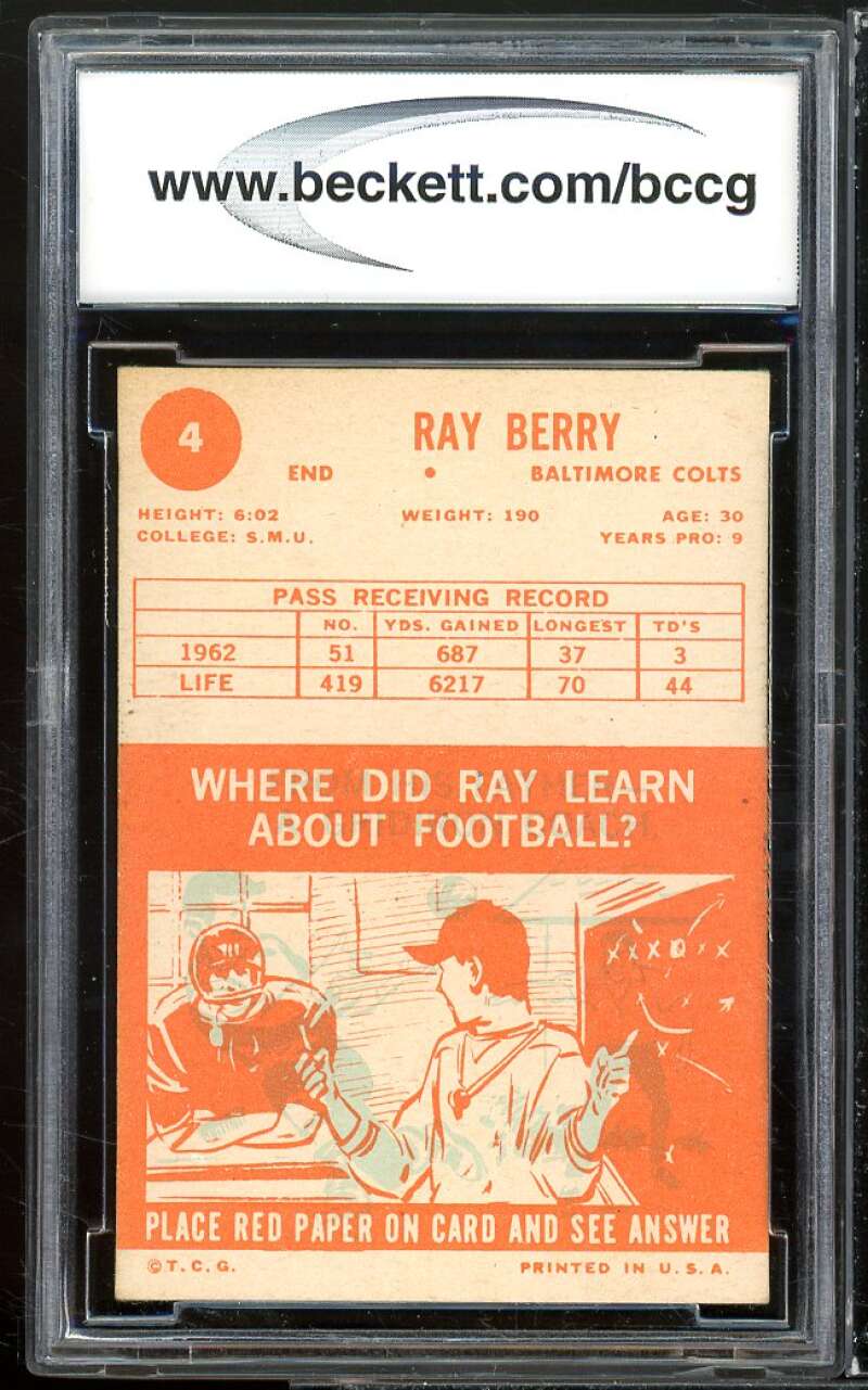 1963 Topps #4 Raymond Berry Card BGS BCCG 9 Near Mint+ Image 2