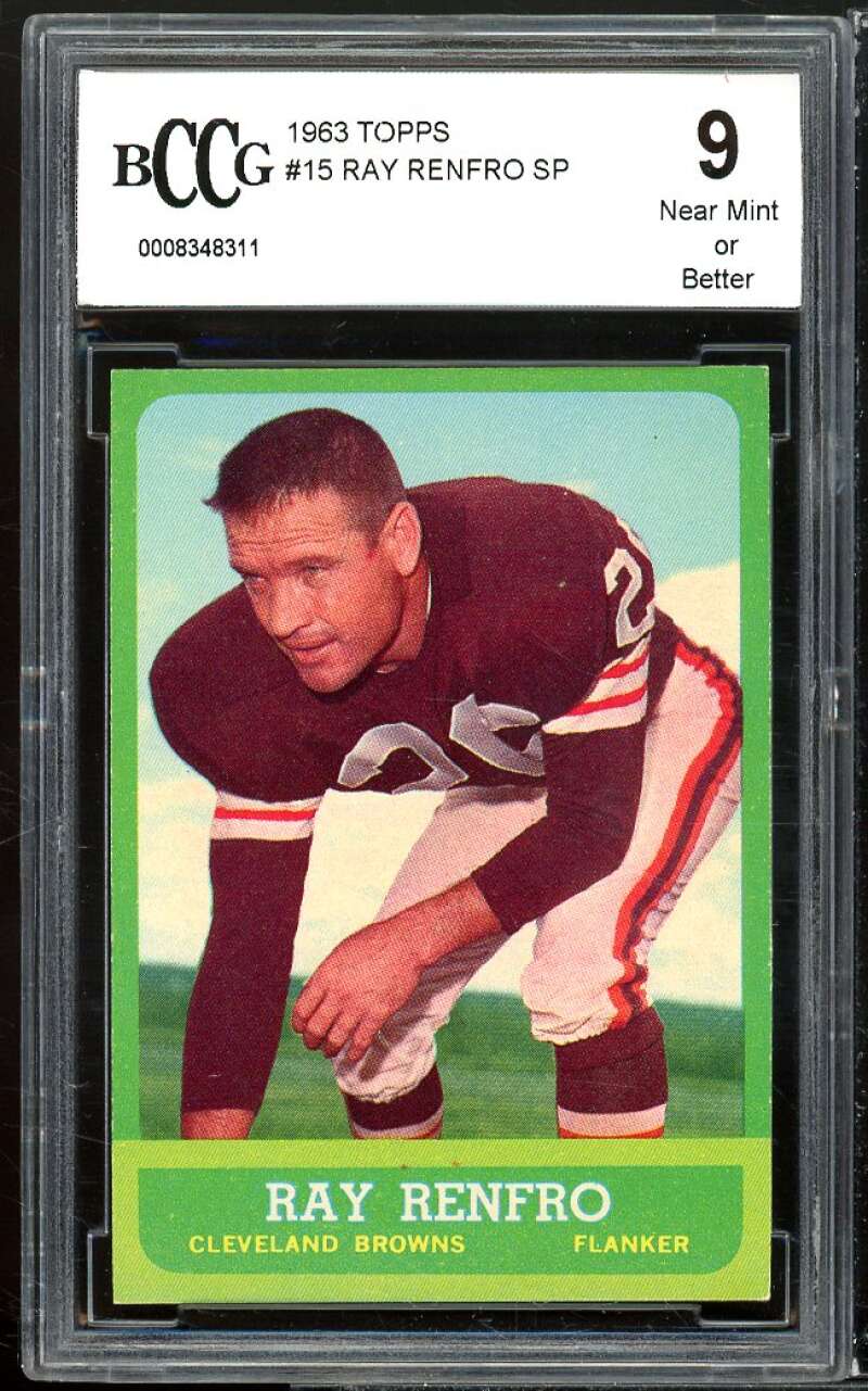 1963 Topps #15 Ray Renfro Card BGS BCCG 9 Near Mint+ Image 1