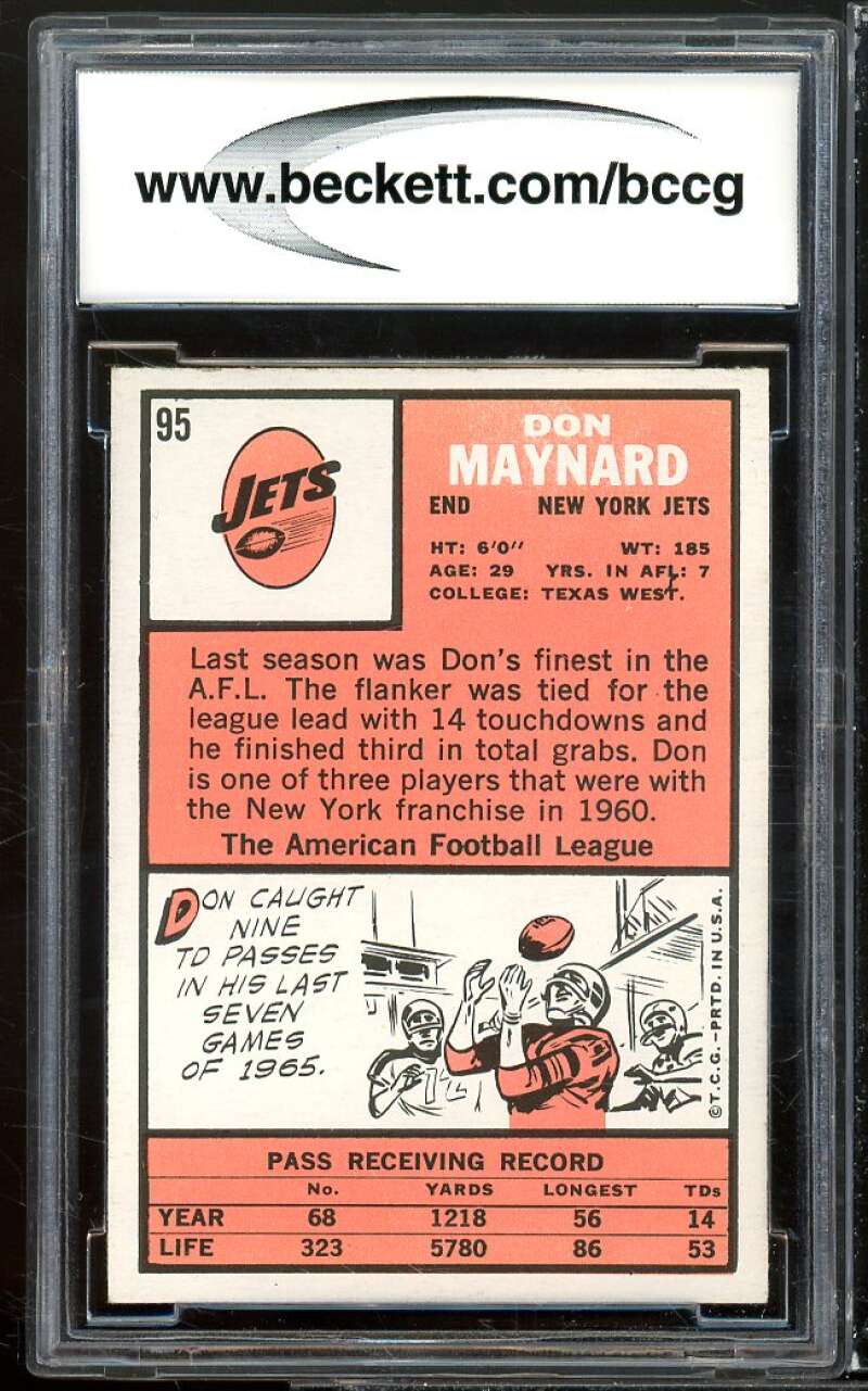 1966 Topps #95 Don Maynard Card BGS BCCG 9 Near Mint+ Image 2