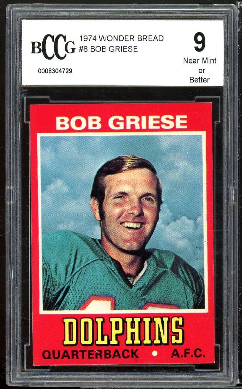 1974 Wonder Bread #8 Bob Griese Card BGS BCCG 9 Near Mint+ Image 1