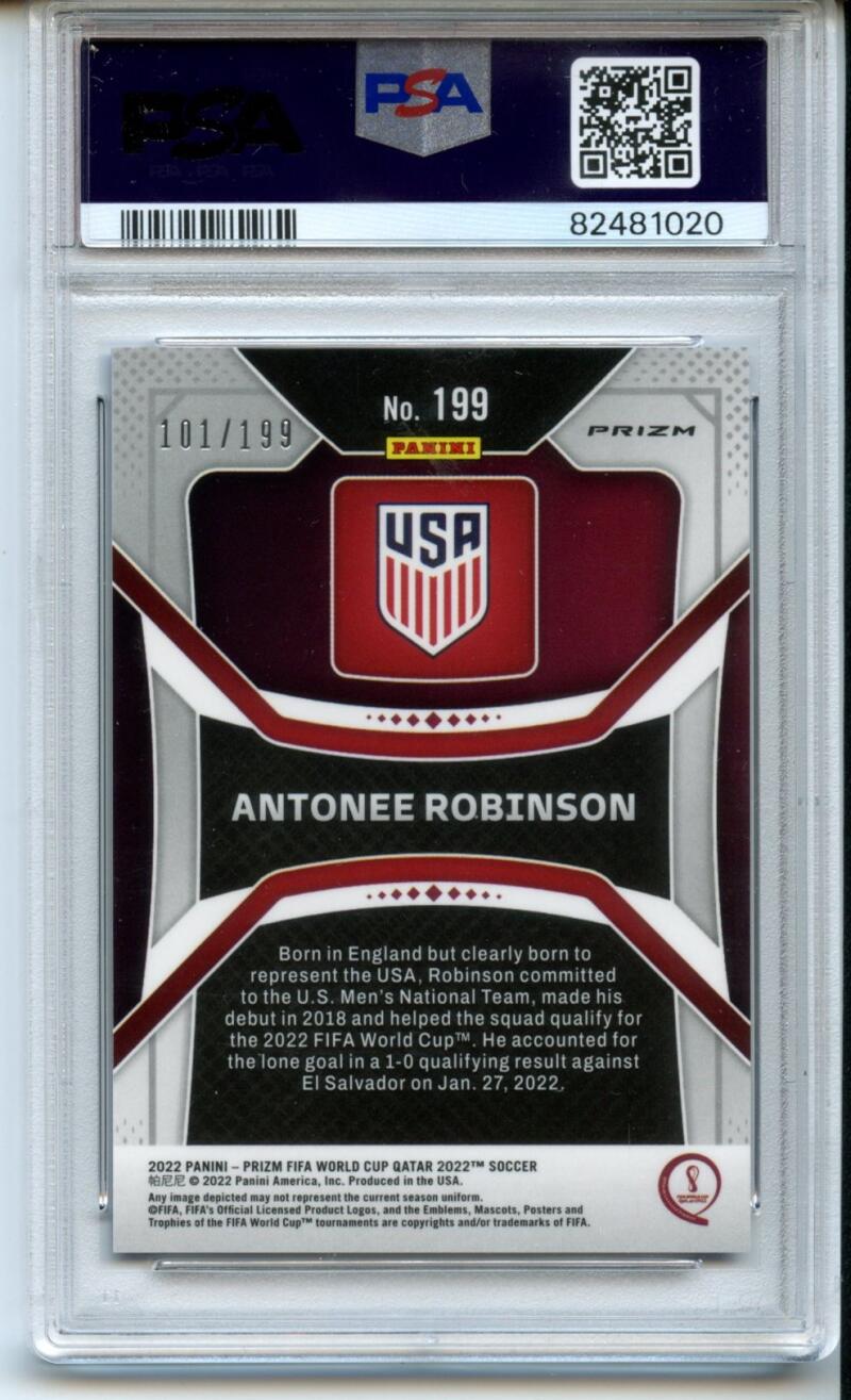 Antonee Robinson 2022 Panini World Cup Qatar Blue Wave 101/199  #199 PSA 10 Image 2