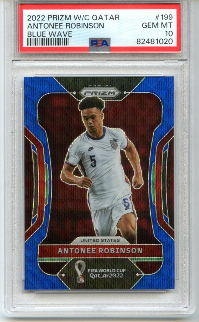 Antonee Robinson 2022 Panini World Cup Qatar Blue Wave 101/199  #199 PSA 10 Image 1