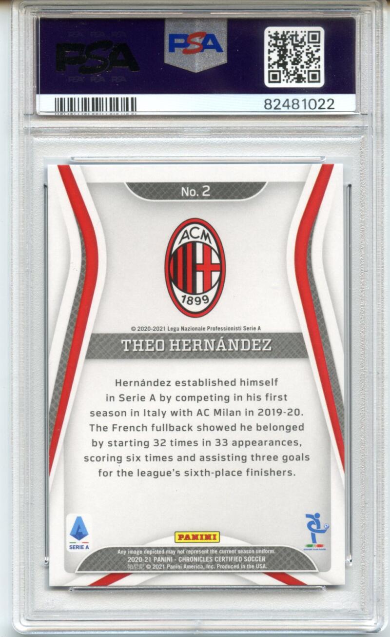 Theo Hernandez 2020 Panini Chronicles Certified Serie A Blue Astro /16  #2 PSA 9 Image 2