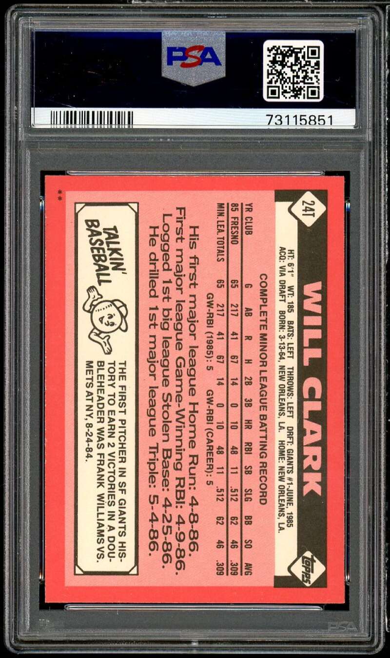 Will Clark Rookie Card 1986 Topps Traded #24T PSA 8 Image 2