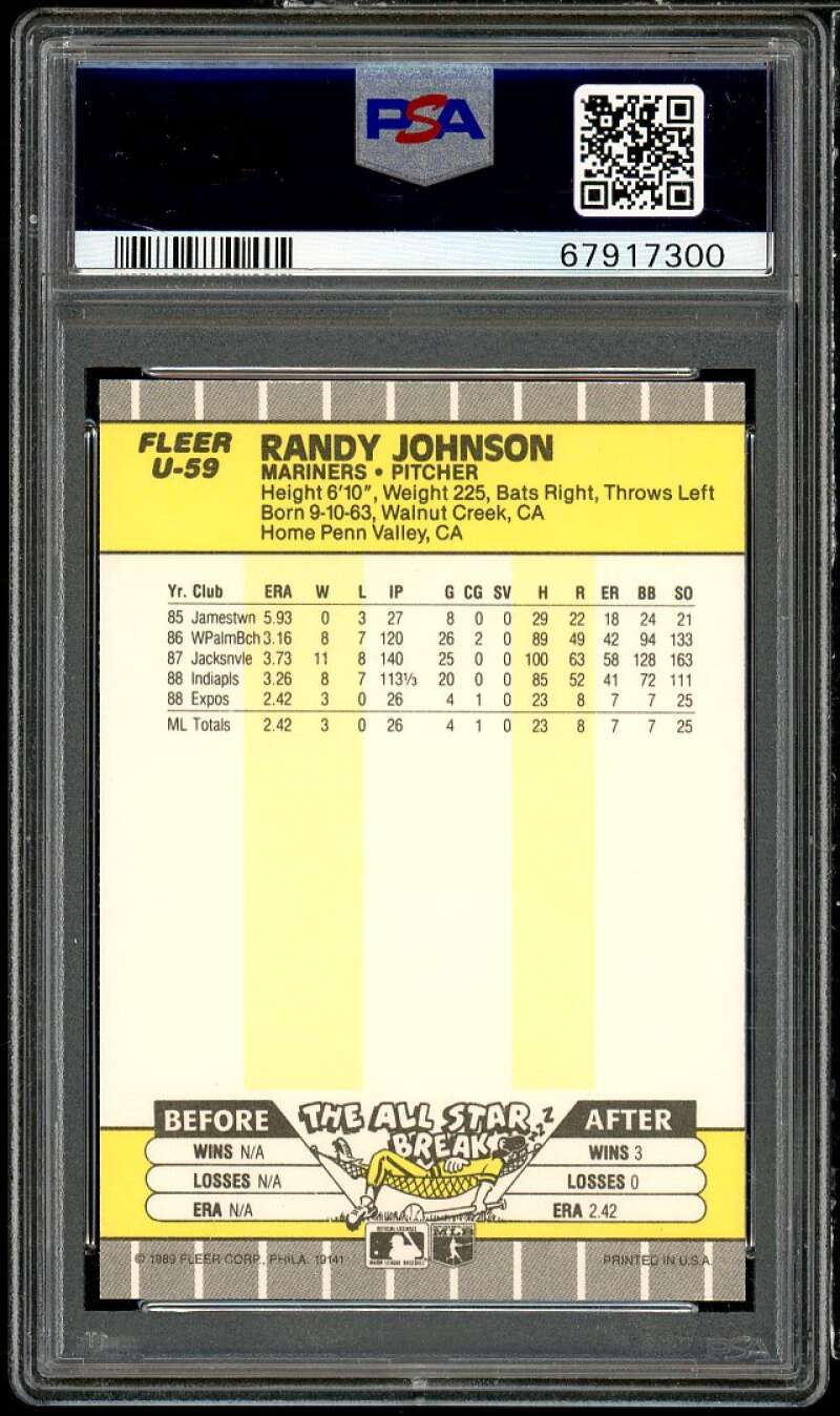 Randy Johnson Rookie Card 1989 Fleer Update #U-59 PSA 10 Image 2