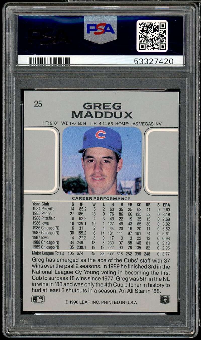 Greg Maddux Card 1990 Leaf #25 PSA 9 Image 2