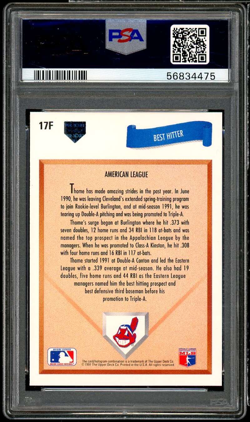 Jim Thome Rookie Card 1991 Upper Deck Final Edition #17F PSA 9 Image 2