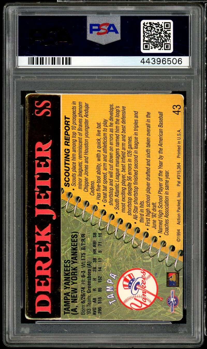 Derek Jeter Rookie Card 1994 Action Packed Scouting Report #43 PSA 8 Image 2