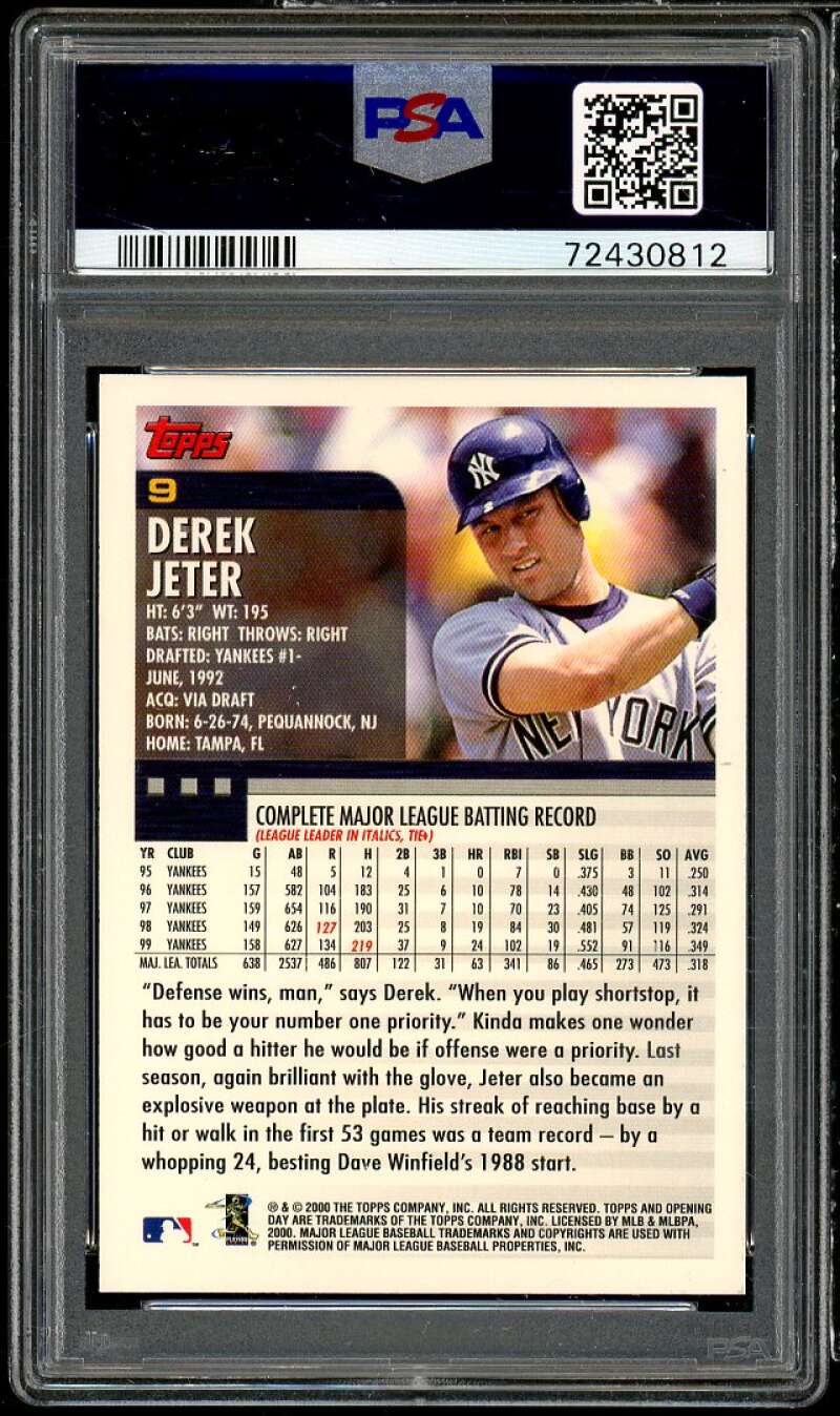 Derek Jeter Card 2000 Topps Opening Day #9 PSA 10 Image 2