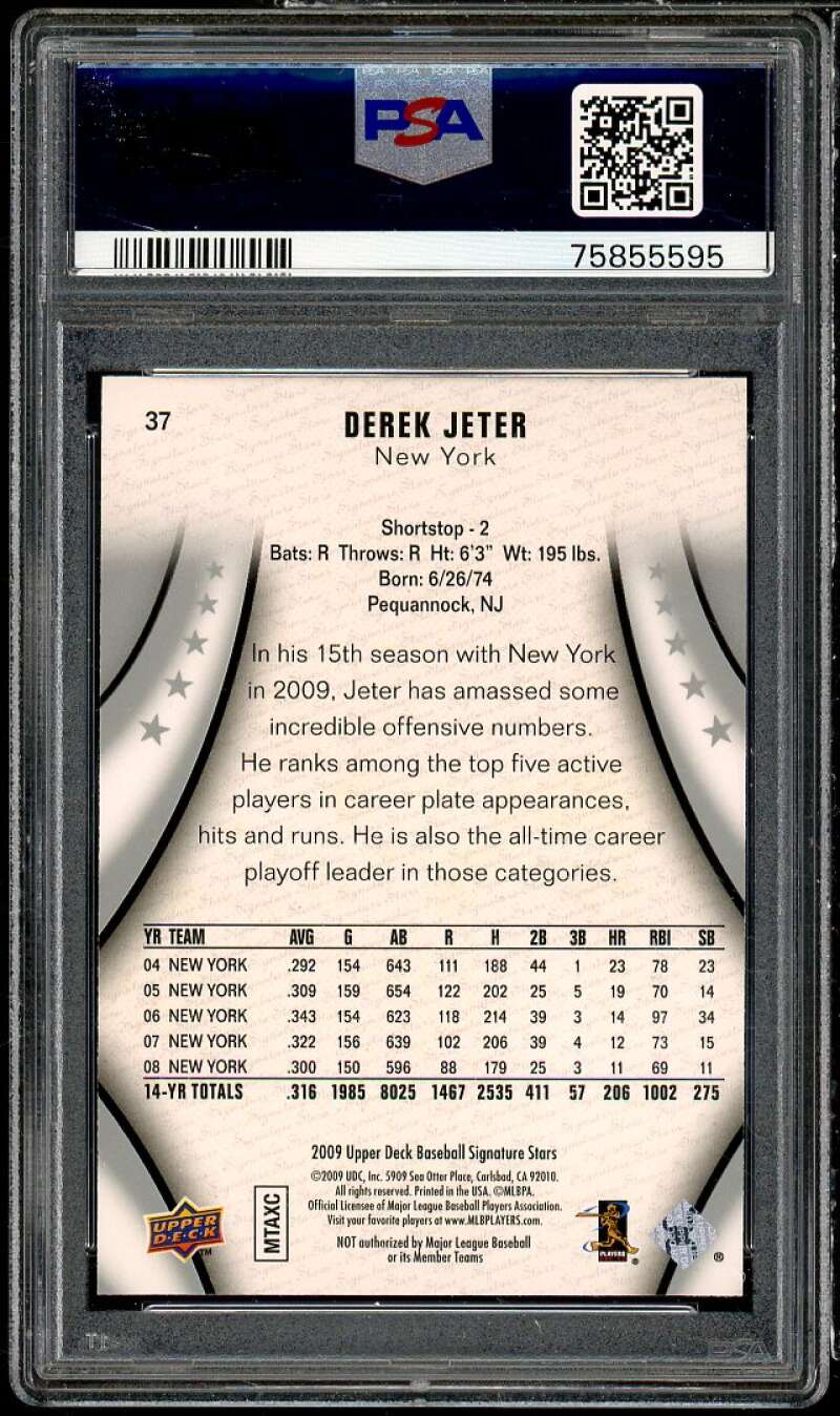 Derek Jeter Rookie Card 2009 Upper Deck Signature Stars #37 PSA 10 Image 2