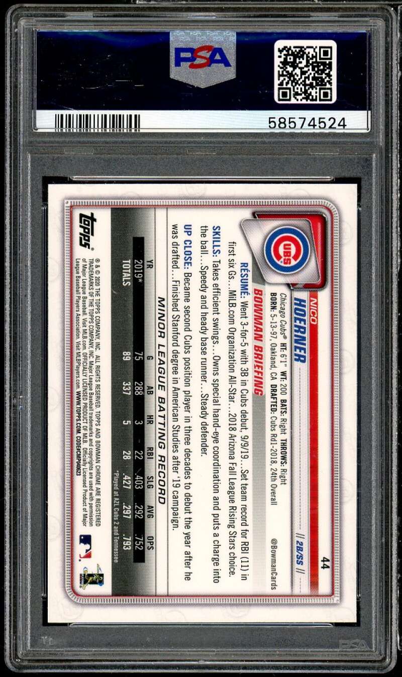 Nico Hoerner Rookie Card 2020 Bowman Chrome #44 PSA 9 Image 2