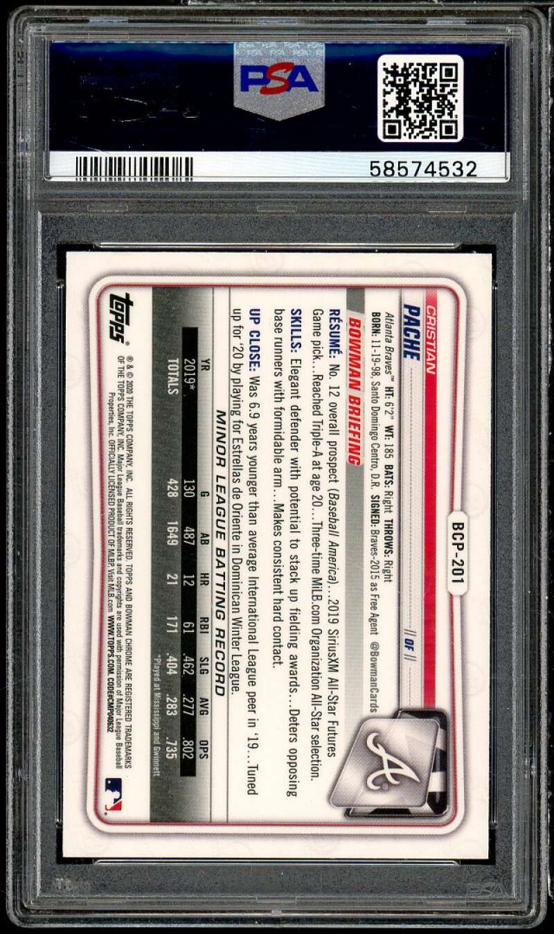 Christian Pache Rookie Card 2020 Bowman Chrome Prospects #BCP-201 PSA 10 Image 2