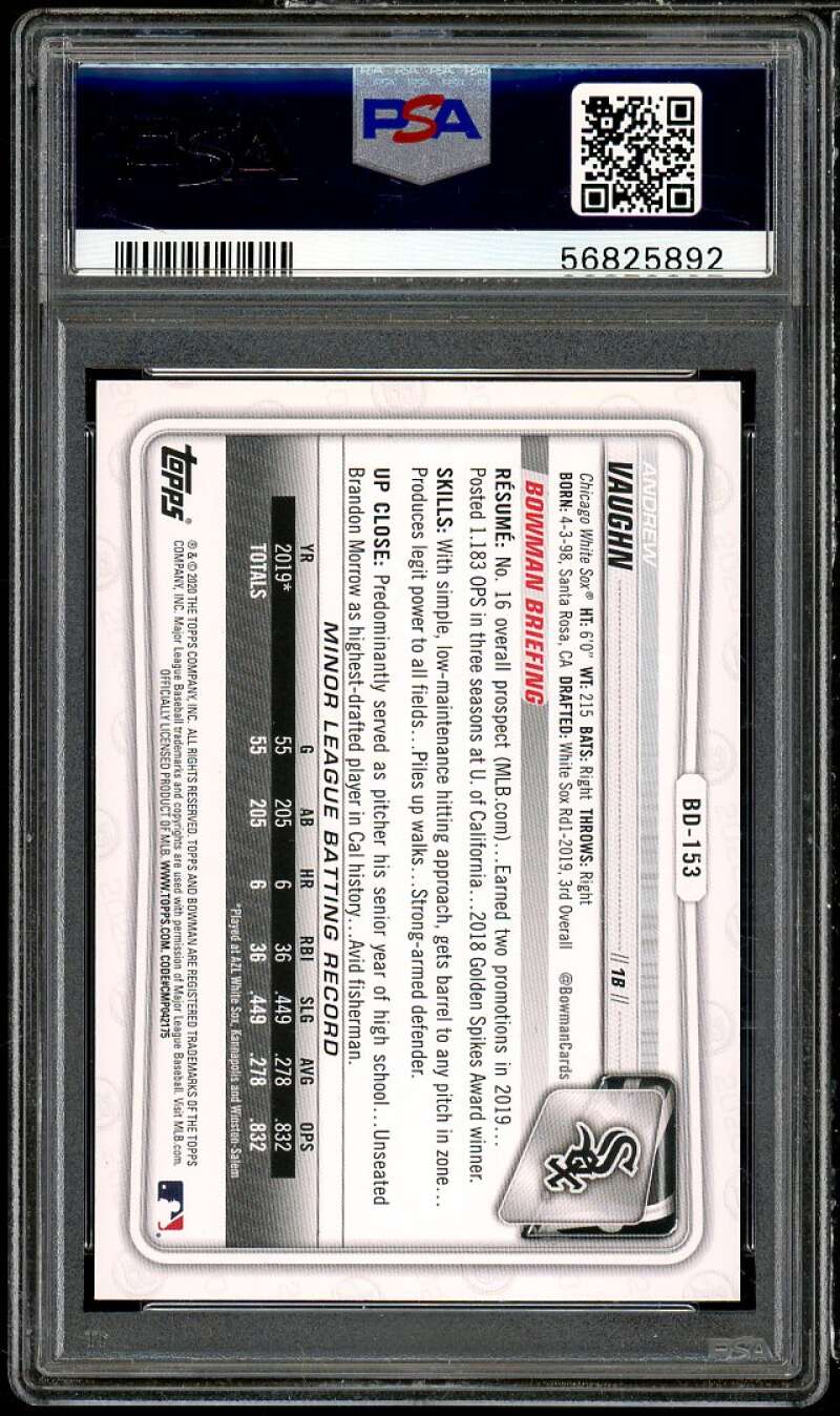 Andrew Vaughn Rookie Card 2020 Bowman Draft #BD-153 PSA 10 Image 2