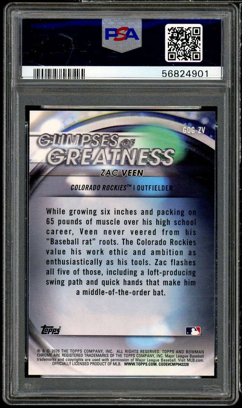 Zac Veen Rookie Card 2020 Bowman Draft Glimpses Of Greatness #GOGZV PSA 10 Image 2