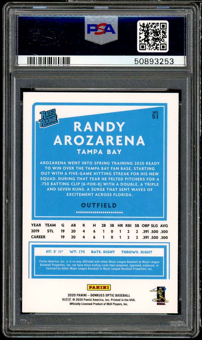 Randy Arozarena Rookie Card 2020 Donruss Optic #51 PSA 10 Image 2