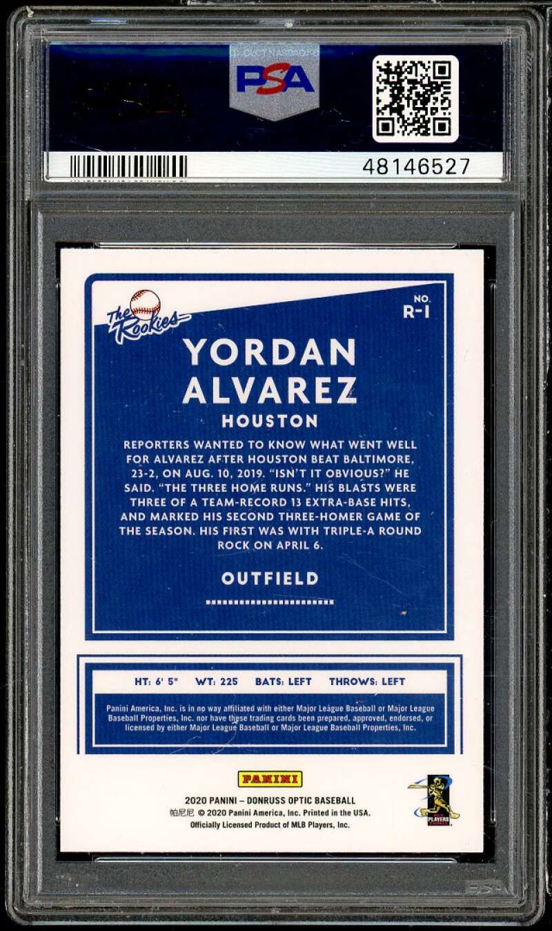 Yordan Alvarez Rookie Card 2020 Donruss Optic The Rookies #R1 PSA 10 Image 2