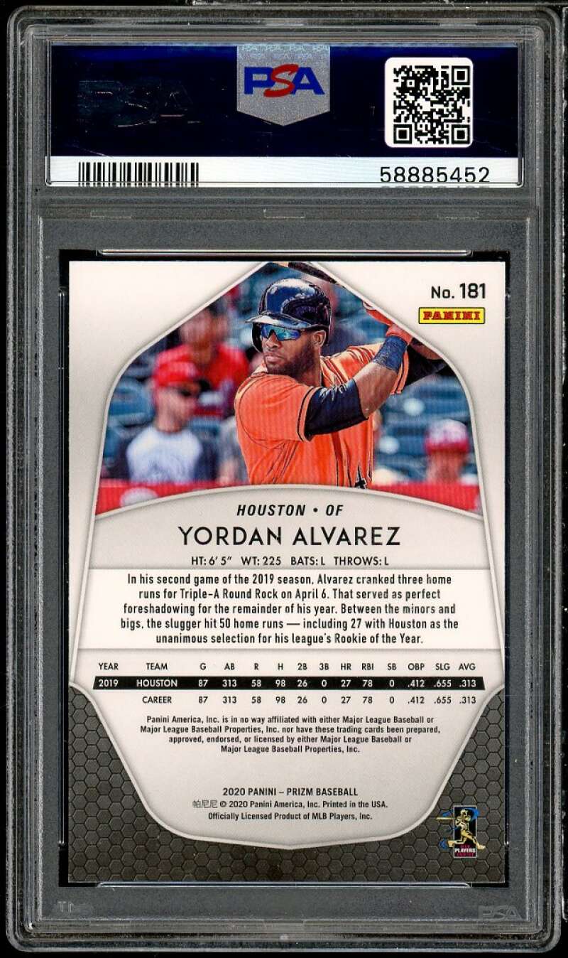 Yordan Alvarez Rookie Card 2020 Panini Prizm #181 PSA 10 Image 2