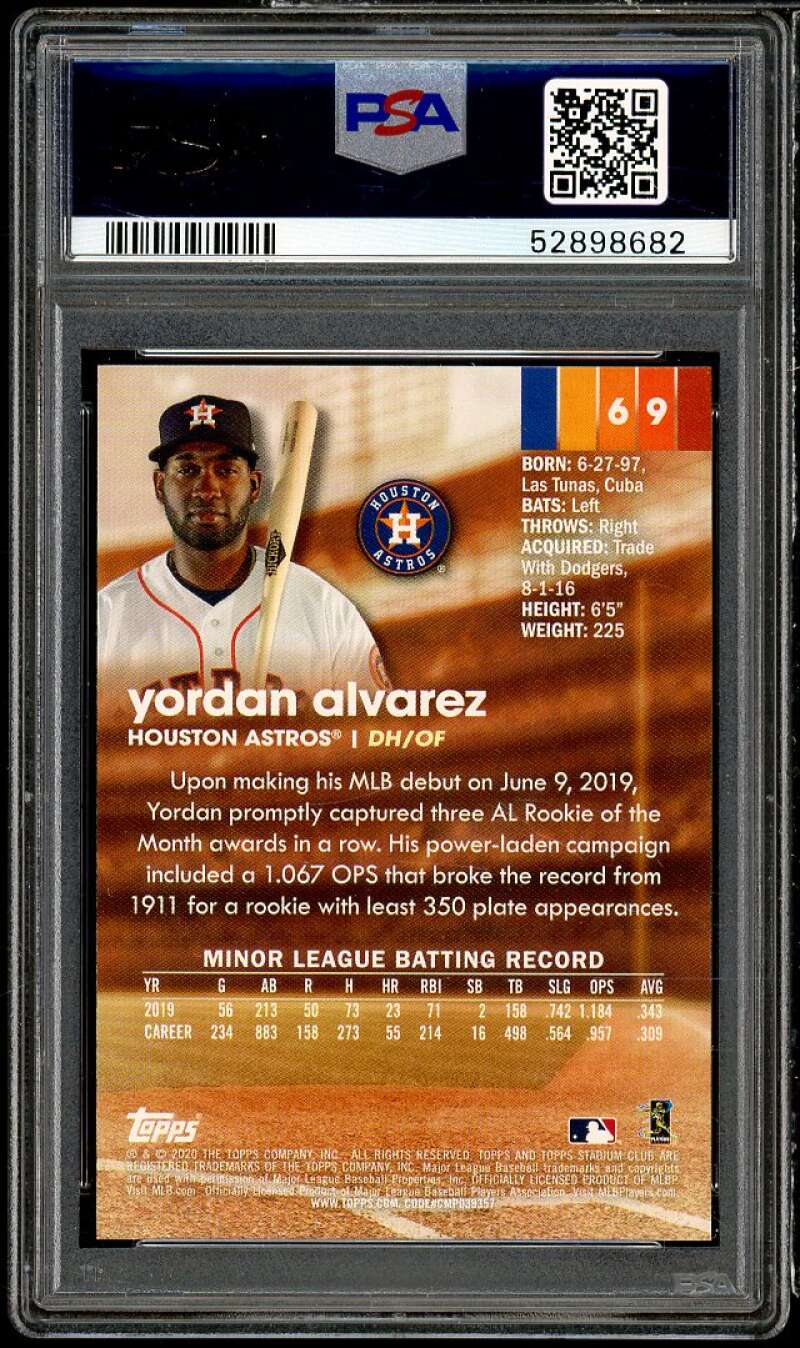 Yordan Alvarez Rookie Card 2020 Stadium Club #69 PSA 9 Image 2