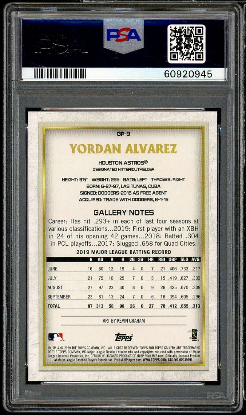 Yordan Alvarez Rookie Card 2020 Topps Chrome Gallery NBCD Preview #GP-9 PSA 9 Image 2