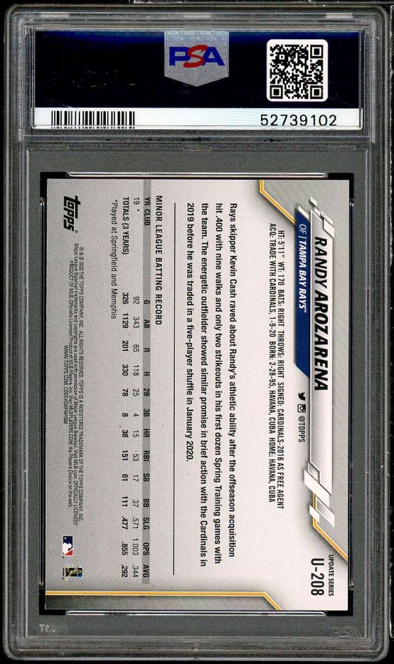 Randy Arozarena Rookie Card 2020 Topps Update #U-208 PSA 9 Image 2