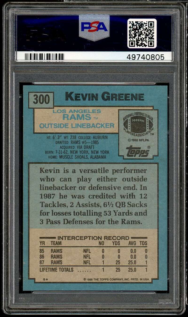 Kevin Greene Rookie Card 1988 Topps #300 PSA 9 Image 2