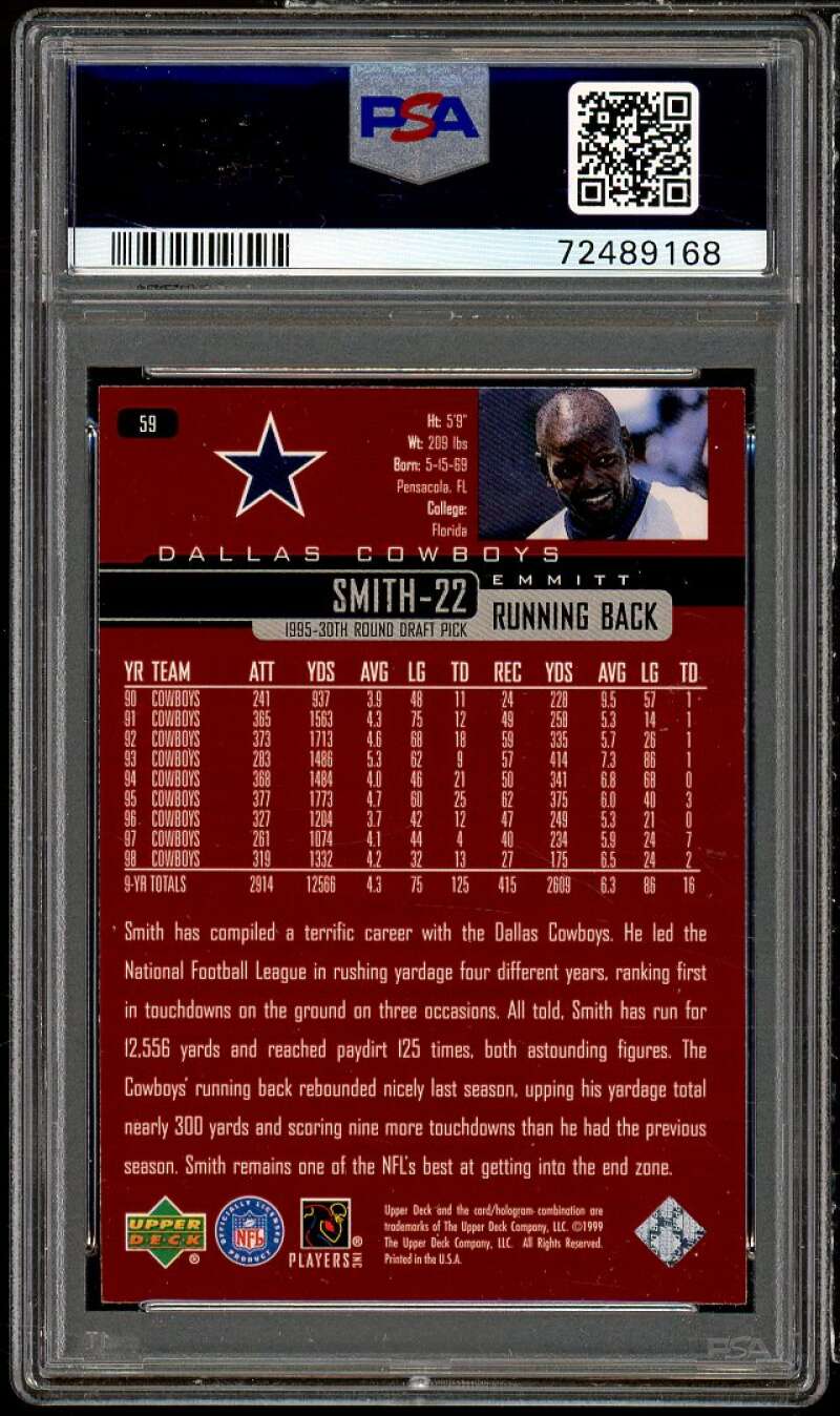 Emmitt Smith Card 1999 Upper Deck #59 PSA 10 Image 2