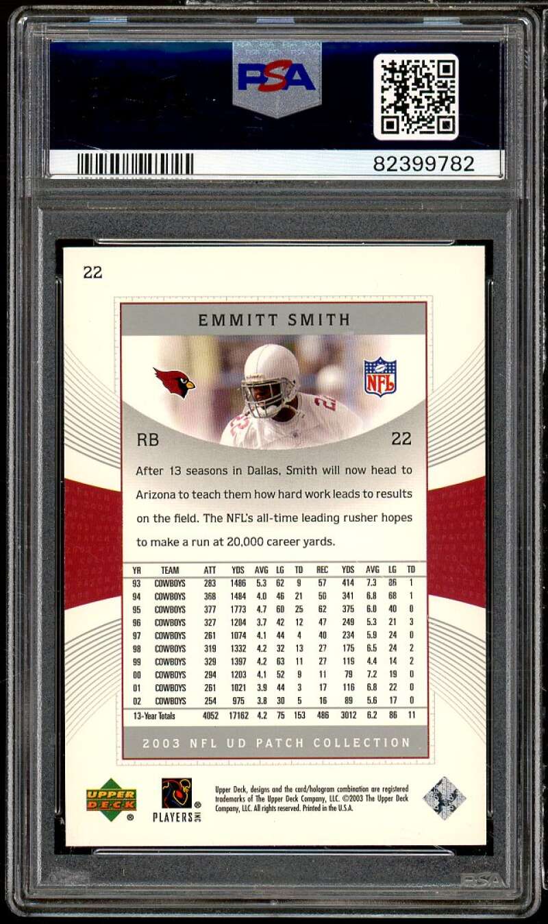 Emmitt Smith Card 2003 Upper Deck Patch Collection #22 PSA 10 Image 2