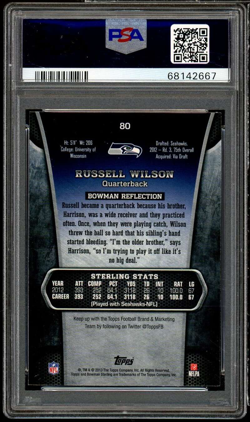 Russell Wilson Card 2013 Bowman Sterling #80 PSA 10 Image 2