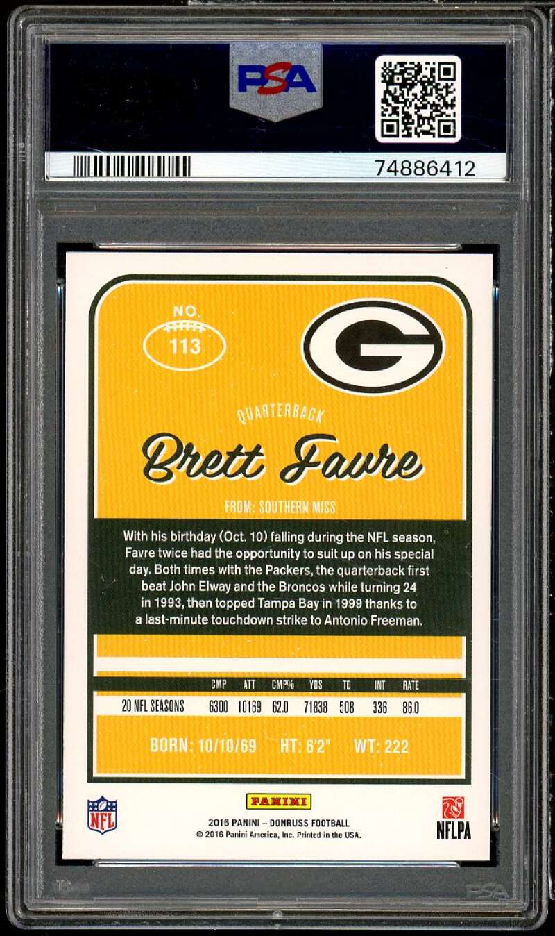 Brett Favre Card 2016 Panini Donruss #113 PSA 10 Image 2