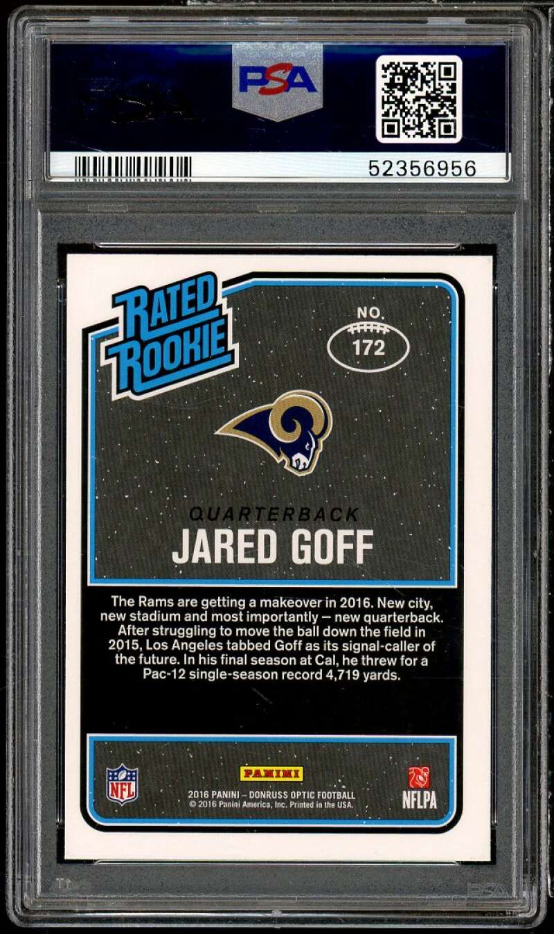 Jared Goff Rookie Card 2016 Panini Donruss Optic Holo #172 PSA 9 Image 2