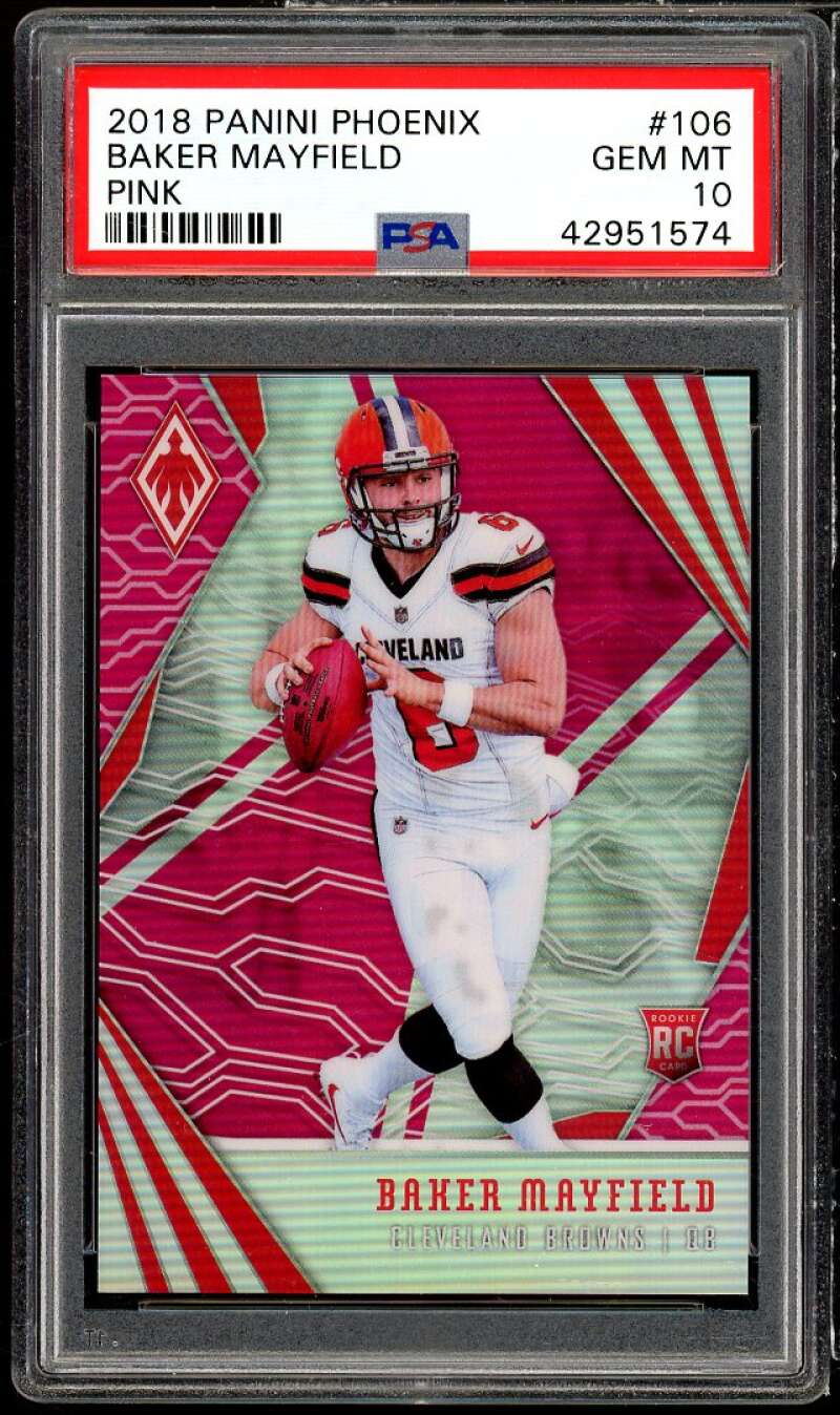 Baker Mayfield Rookie Card 2018 Panini Phoenix Pink #106 PSA 10 Image 1