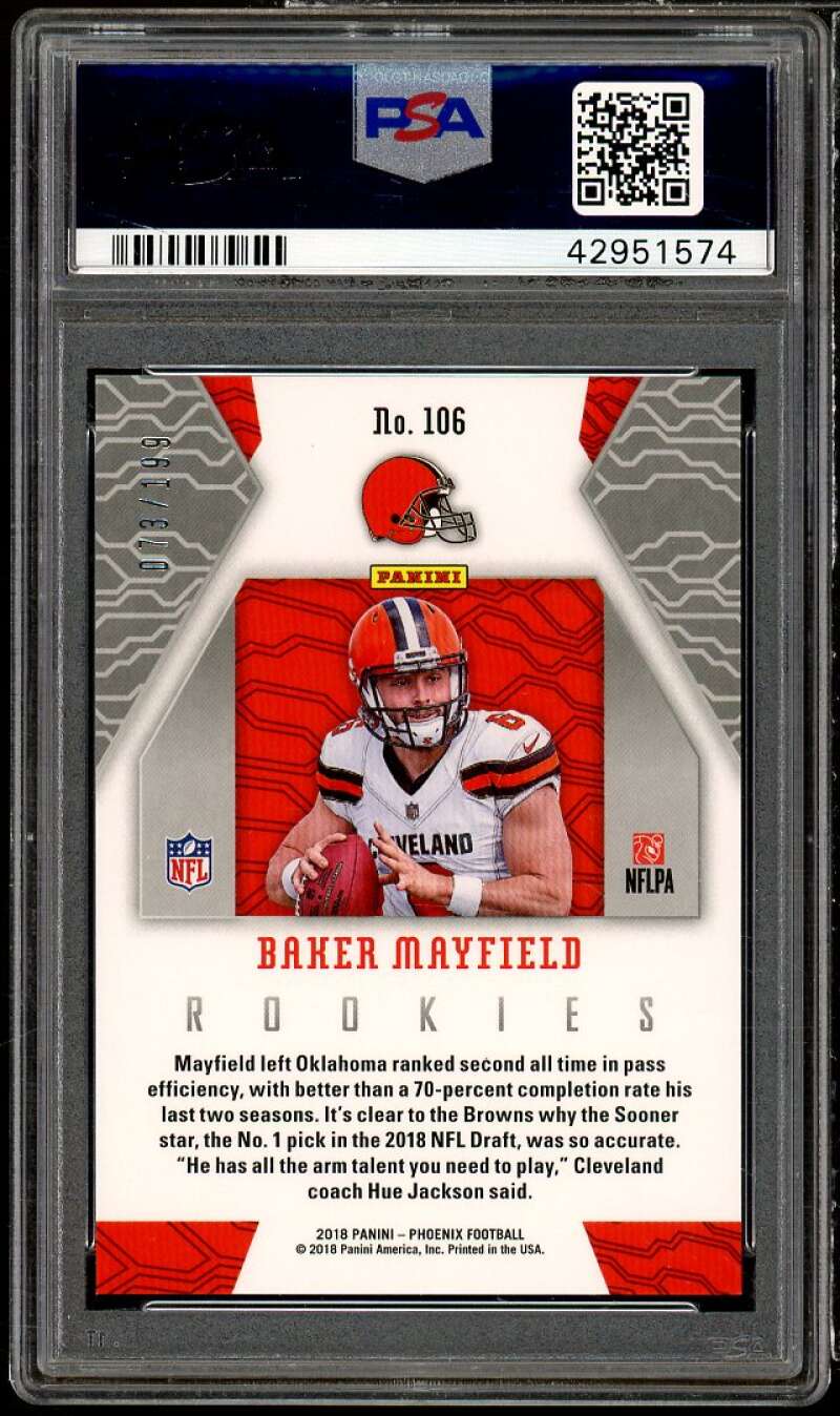 Baker Mayfield Rookie Card 2018 Panini Phoenix Pink #106 PSA 10 Image 2