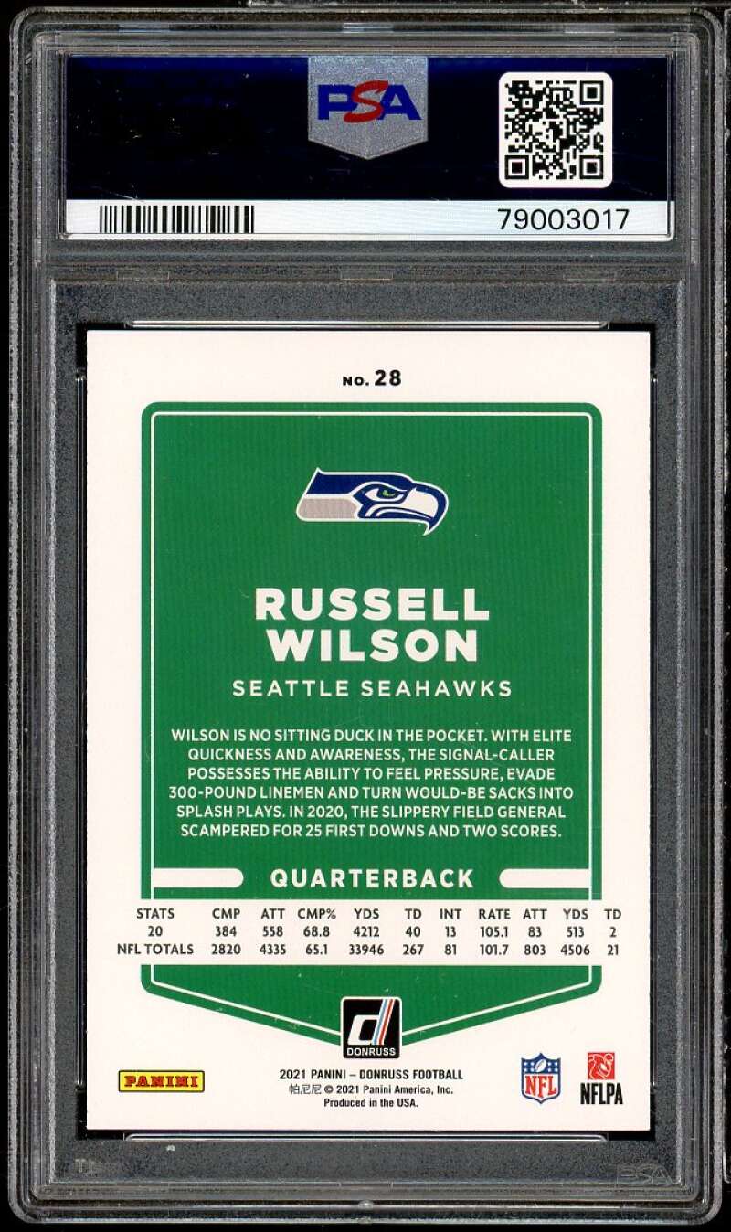 Russell Wilson Card 2021 Donruss #28 PSA 10 Image 2