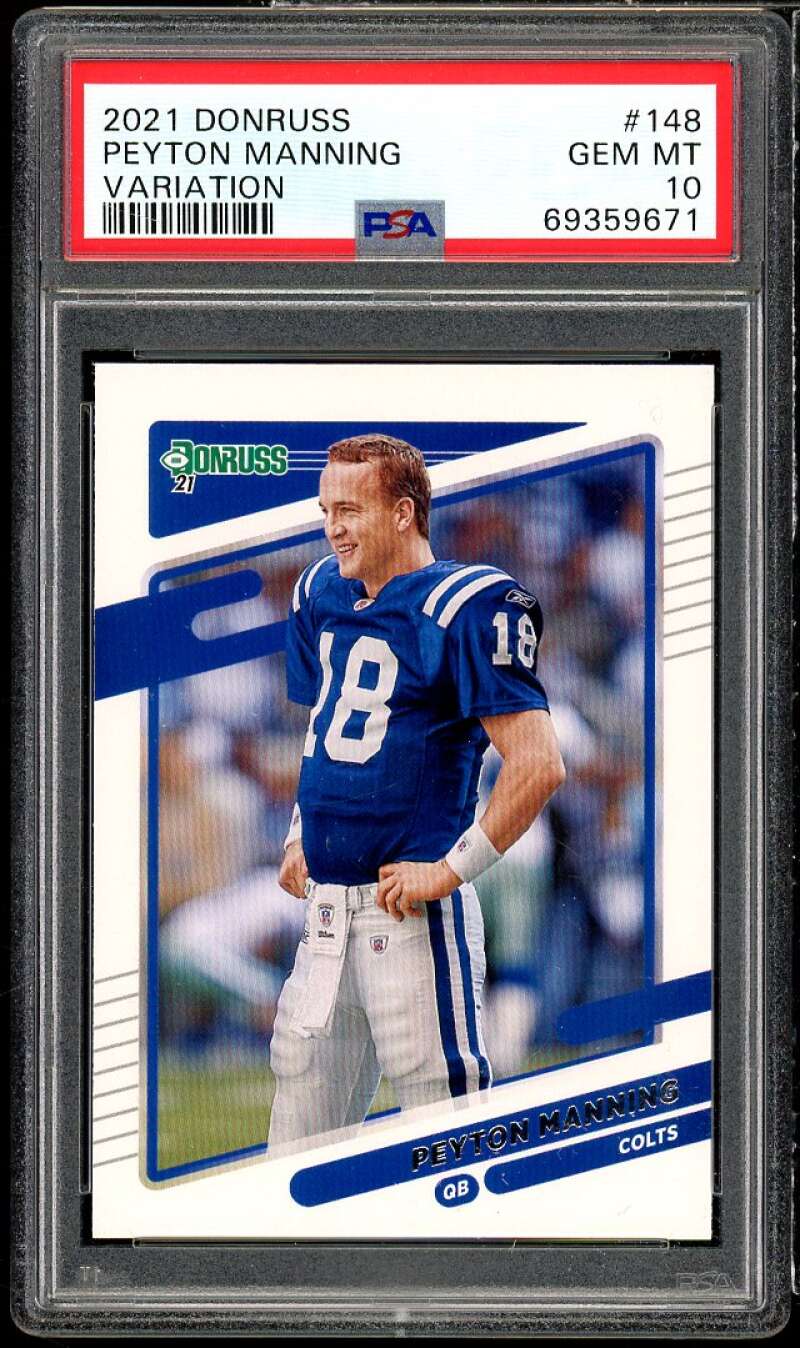 Peyton Manning Card 2021 Donruss Variation #148 PSA 10 Image 1