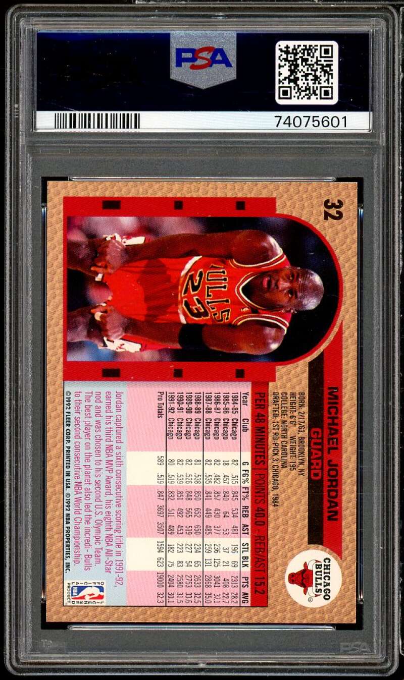 Michael Jordan Card 1992-93 Fleer #32 PSA 9 Image 2