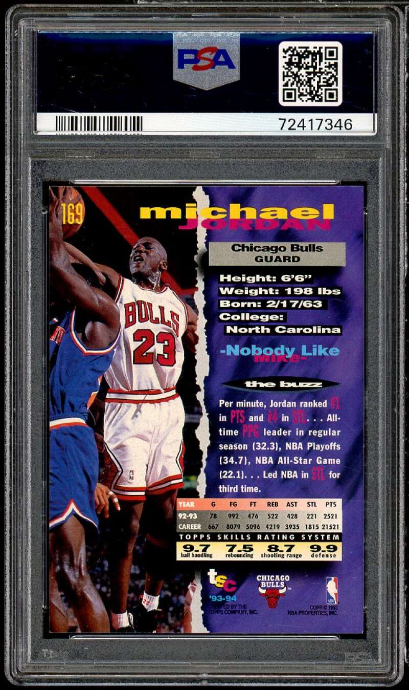 Michael Jordan Card 1993-94 Stadium Club #169 PSA 9 Image 2