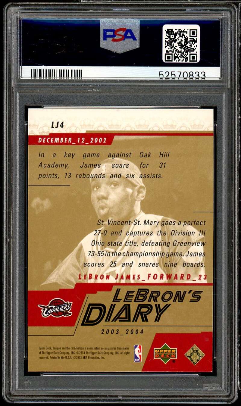 LeBron James Rookie Card 2003 Upper Deck LeBron's Diary #LJ4 PSA 9 Image 2