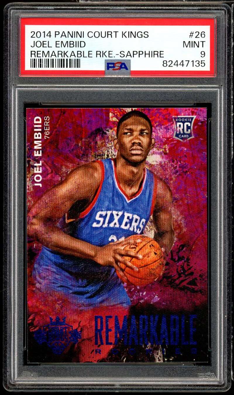 Joel Embiid 2014-15 Panini Court Kings Remarkable Rookies Sapphire #26 PSA 9 Image 1