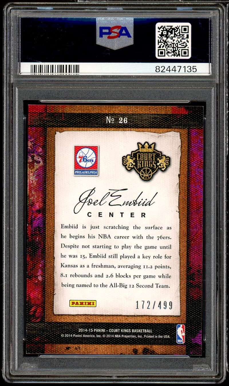 Joel Embiid 2014-15 Panini Court Kings Remarkable Rookies Sapphire #26 PSA 9 Image 2