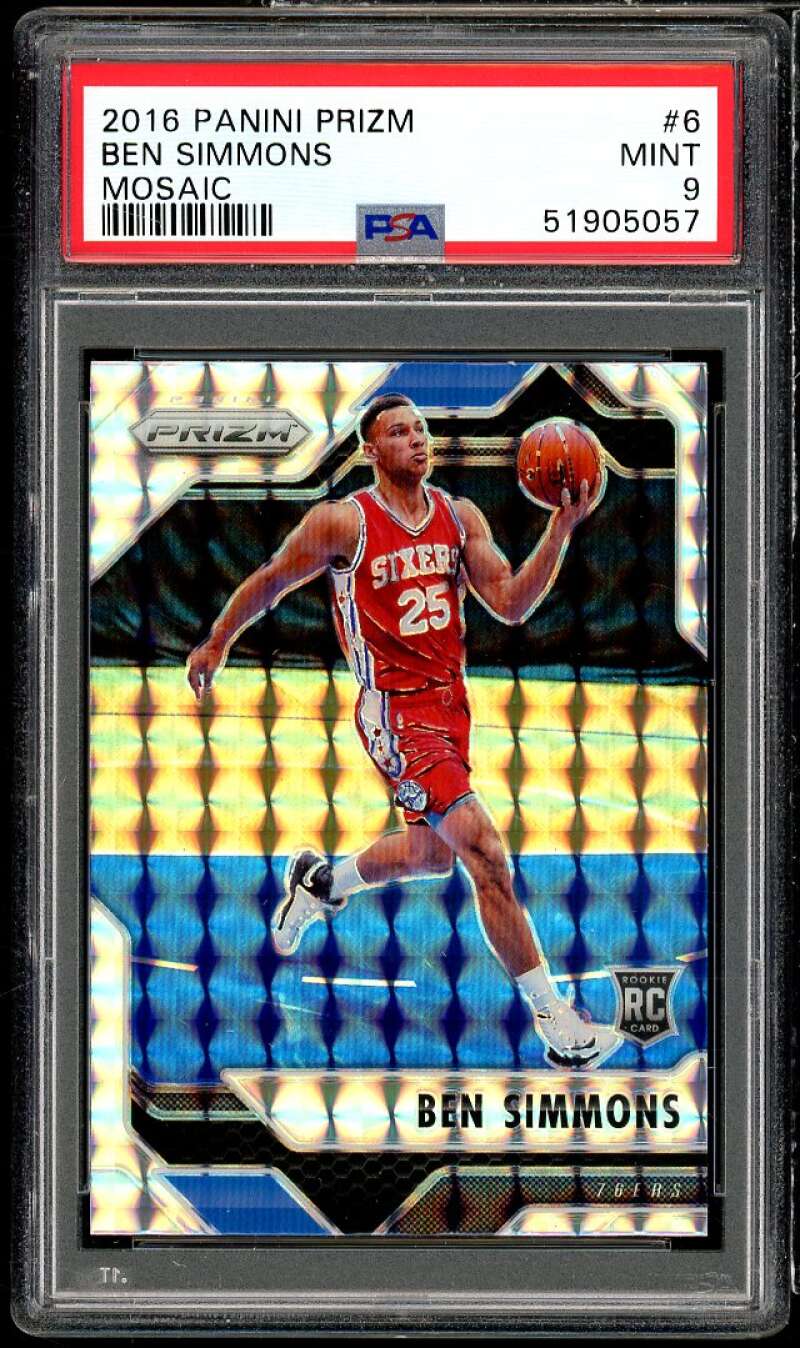 Ben Simmons Rookie Card 2016-17 Panini Prizm Mosaic #6 PSA 9 Image 1