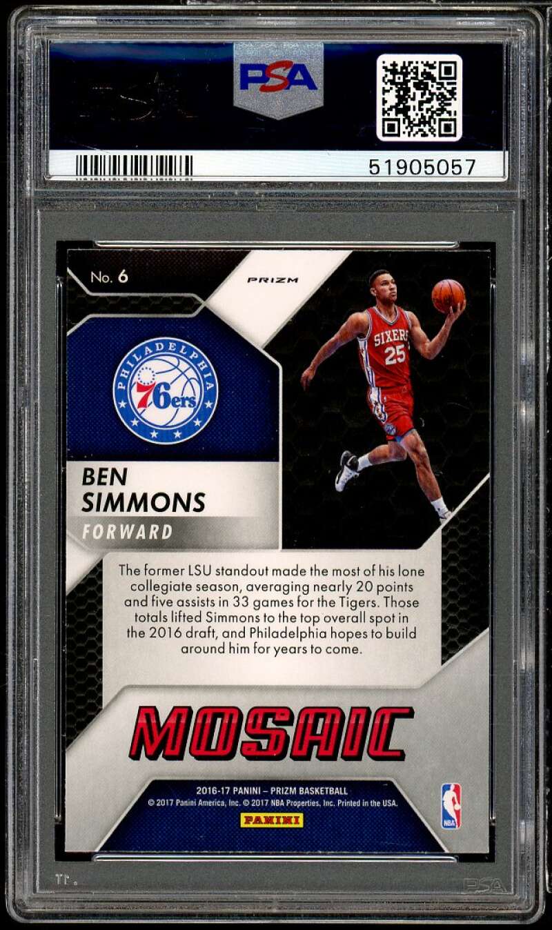 Ben Simmons Rookie Card 2016-17 Panini Prizm Mosaic #6 PSA 9 Image 2