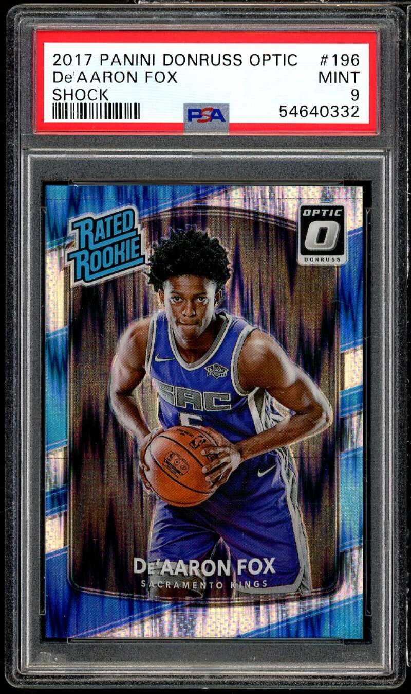 De'Aaron Fox Rookie Card 2017-18 Donruss Optic Rated Rookie Shock #196 PSA 9 Image 1