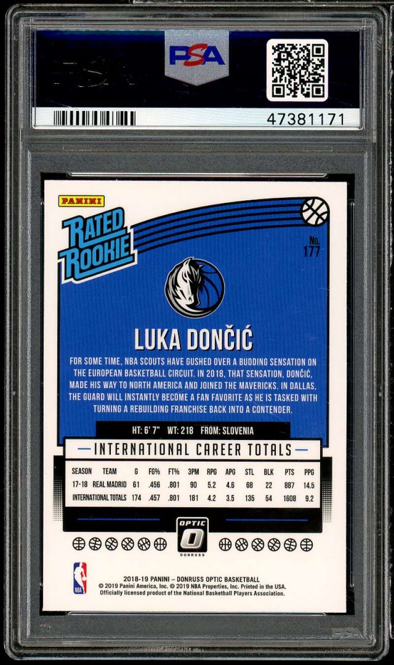 Luka Doncic Rookie Card 2018-19 Panini Donruss Optic #177 PSA 9 Image 2