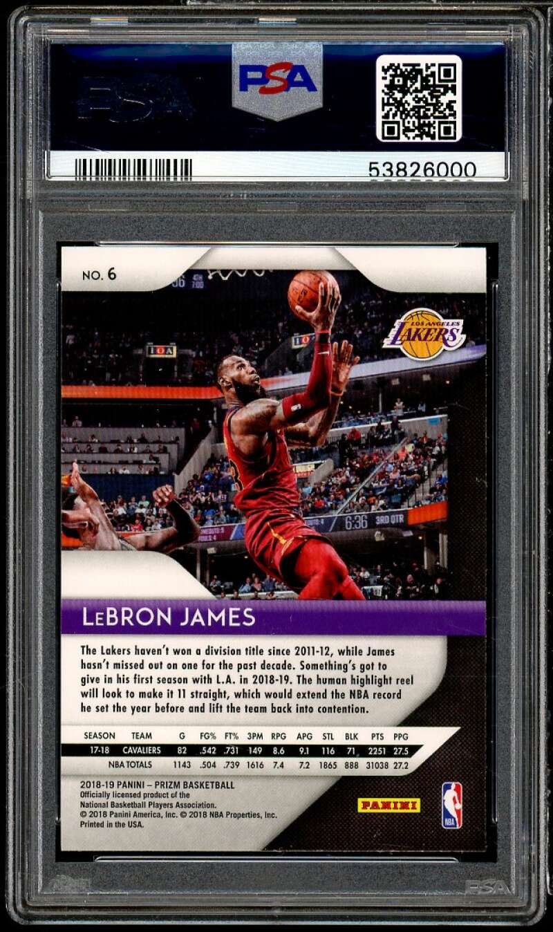 LeBron James Card 2018-19 Panini Prizm #6 PSA 10 Image 2