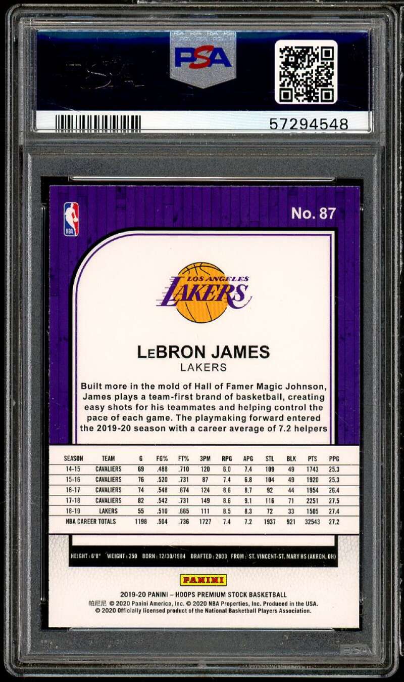 LeBron James Card 2019-20 Hoops Premium Stock #87 PSA 10 Image 2