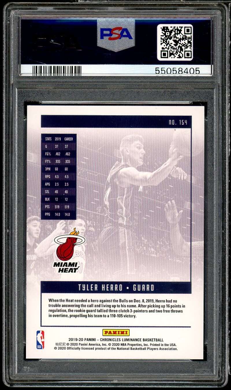 Tyler Herro Rookie Card 2019-20 Panini Chronicles #154 PSA 10 Image 2