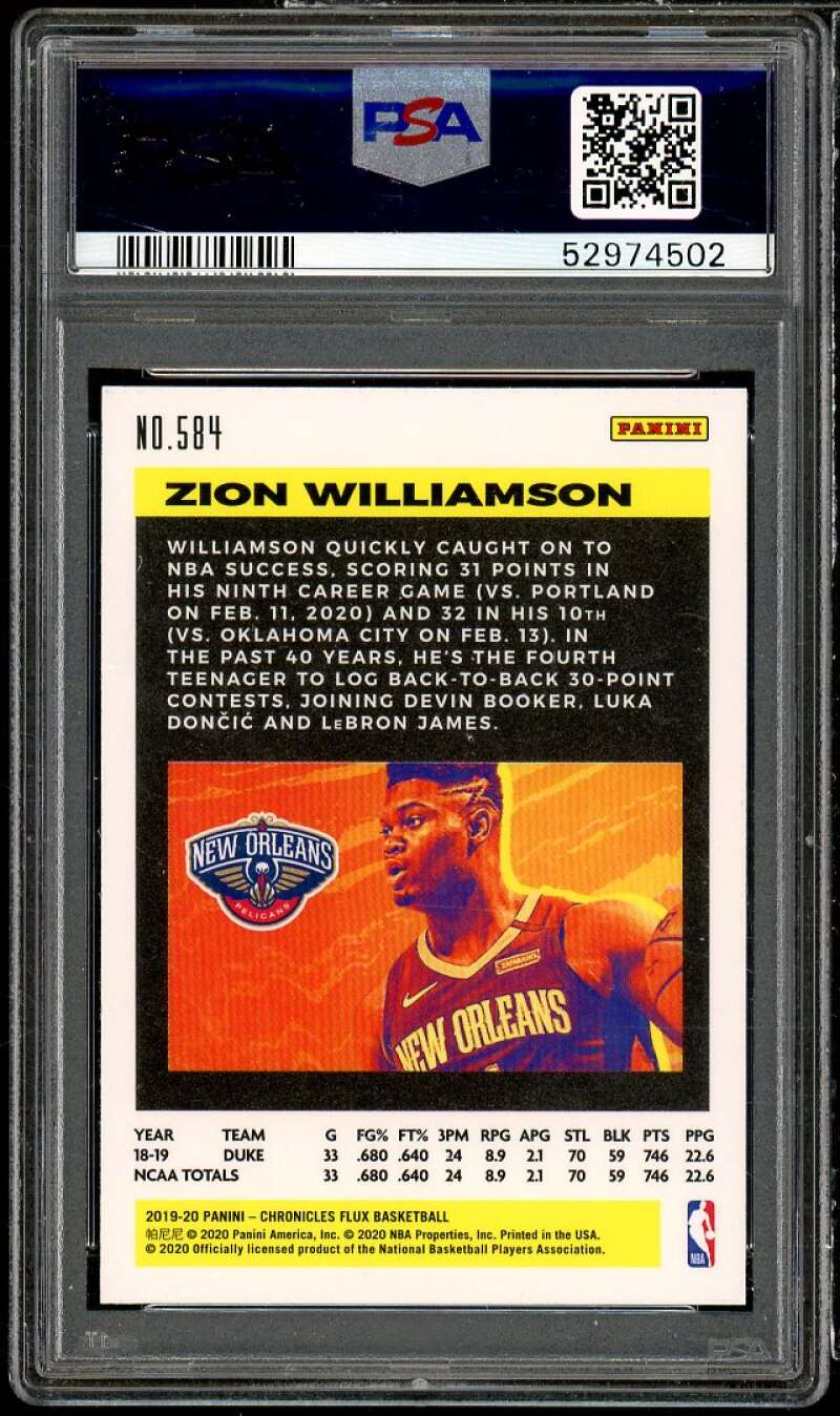 Zion Williamson Rookie Card 2019-20 Panini Chronicles #584 PSA 9 Image 2