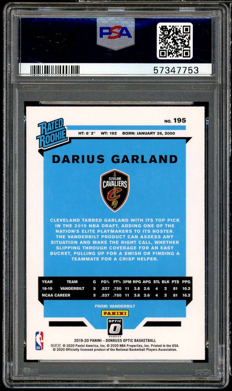 Darius Garland Rookie Card 2019-20 Panini Donruss Optic #195 PSA 9 Image 2